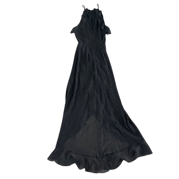 ASTR THE LABEL Arielle Ruffled Black Shimmer Slit Front Maxi Dress S NWT $120 - Picture 12 of 14